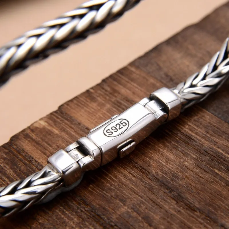 S925 Sterling Silve Twisted Armbänder Für Männer Hip Hop Handgemachte Exquisite Einzigartige Mode Schmuck Geschenk Fabrik Preis – Detail 11