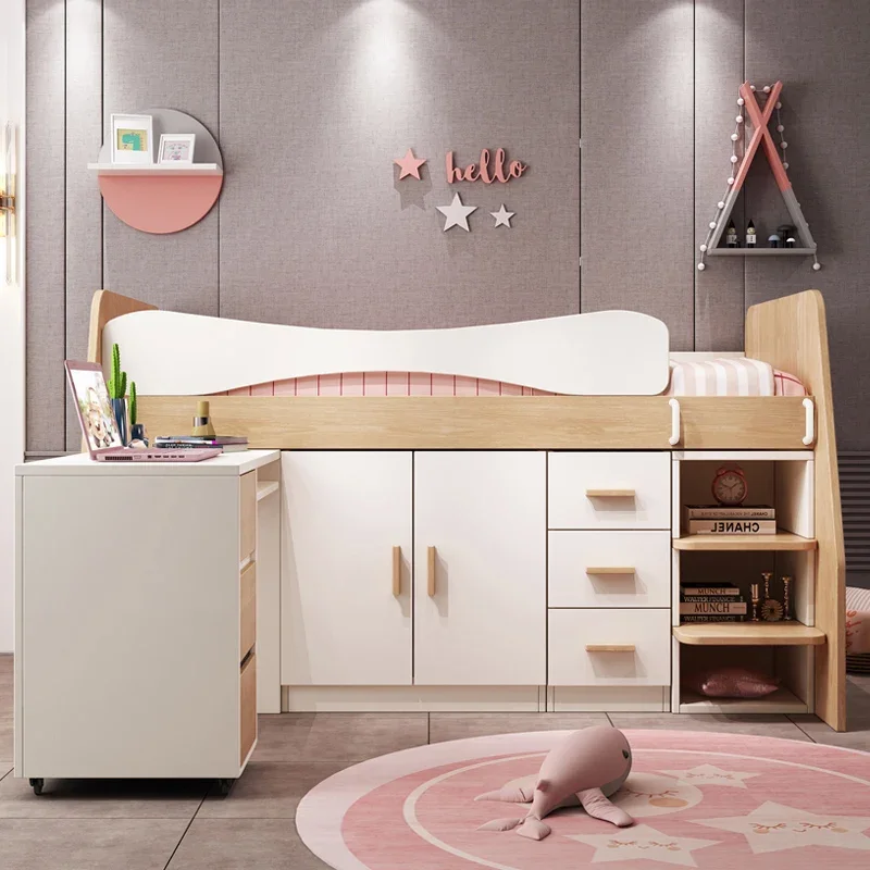 

Desk bed integrated multi-functional children's bed half high small apartment with guardrail wardrobe boy single