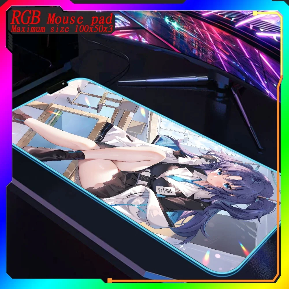 

Hot selling items Azur Lane Hayase Yuuka RGB Mouse Pad Keyboard Computer Rubber Pads Carpet Backlit Desk Mat 1000x500 Mouse Pad