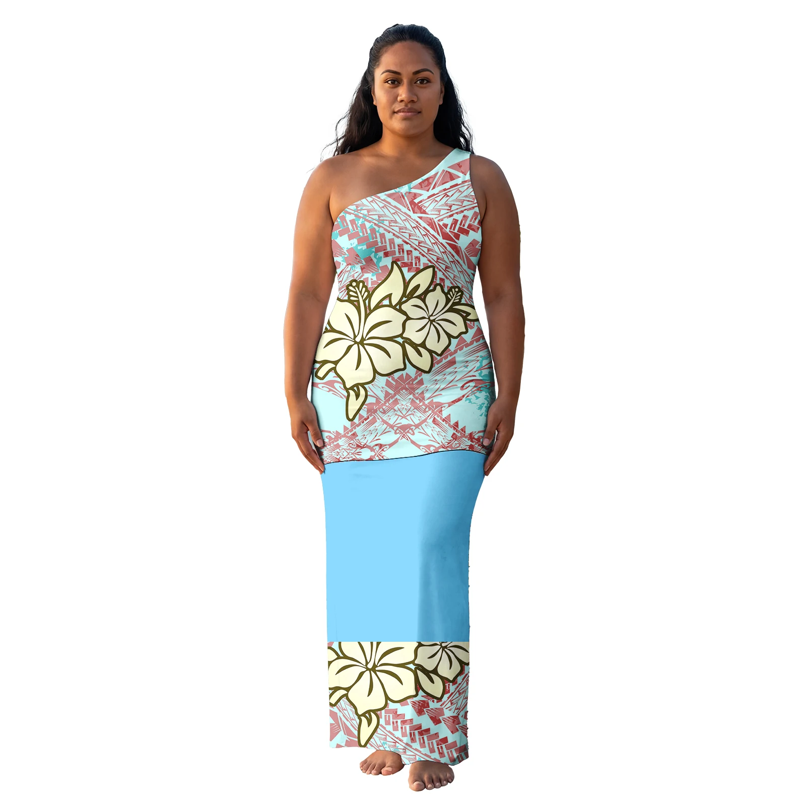 Polynesian Texture Printing Samoan Puletasi Plus Size Women's Clothing Island Dress 2pcs Crewneck Women's Dresses