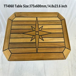 Dessus de table rectangulaire en teck pour bateau, incrustation d'étoiles, coin carré, 4 montres de yacht TANMarine