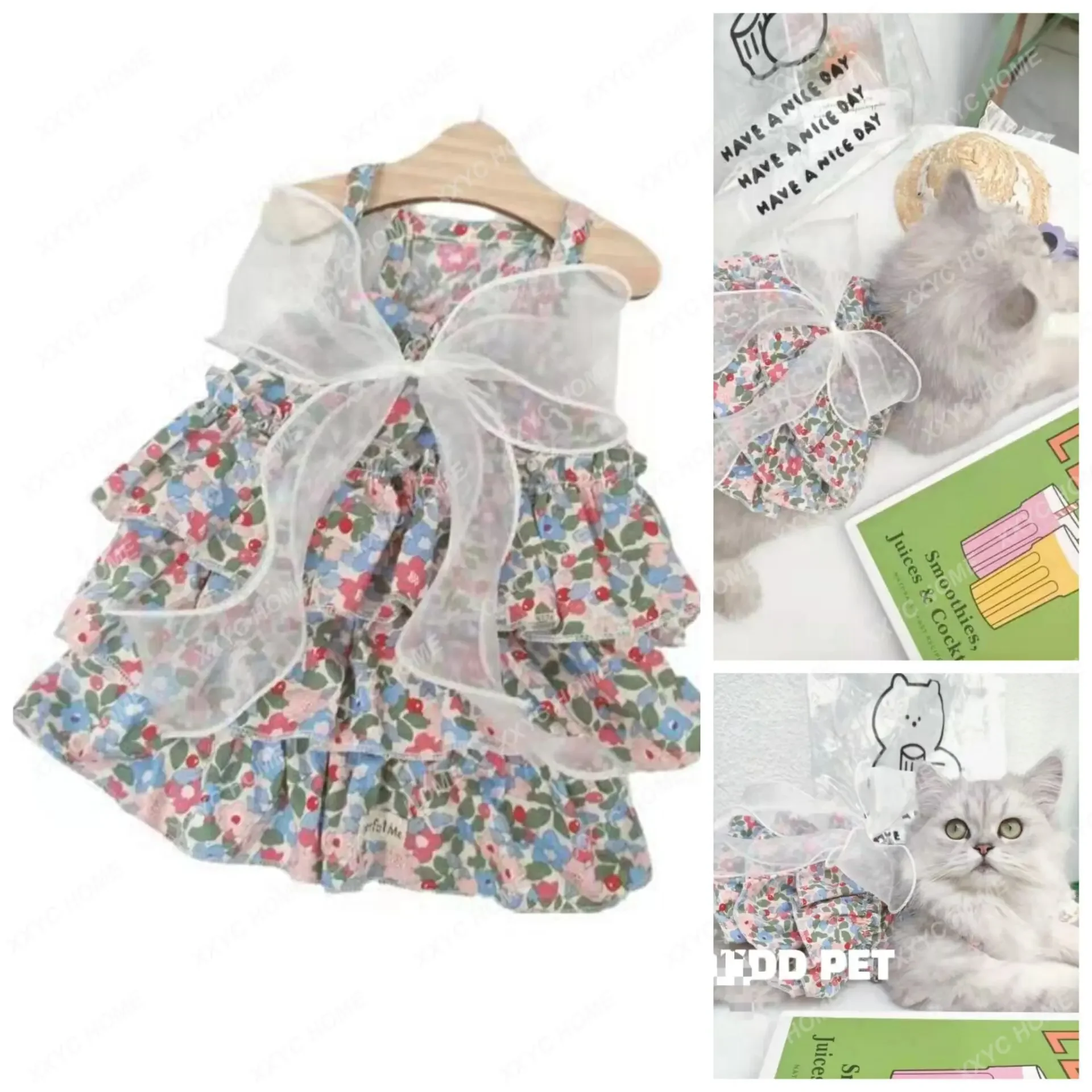 Spring and Summer Dog Clothes Cat Clothing Pet Pure Cotton Floral Slip Dress Skirt Gown