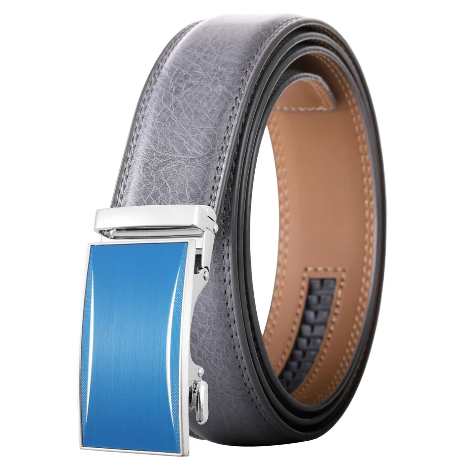 Plyesxale Automatic Buckle Male Belt Genuine Leather Men Belts Good Quality Black White Brown Blue Gray Mens Belts Luxury B538