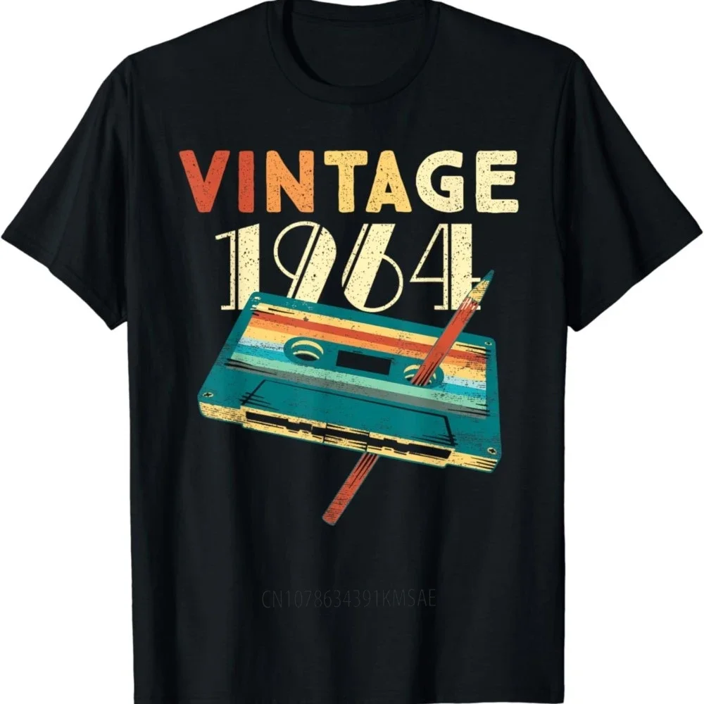 Vintage 1964 Music Cassette 60th Birthday Gifts 60 Years Old T-Shirt Women Clothes Tops Graphic T Shirts Ropa De Mujer Camisetas