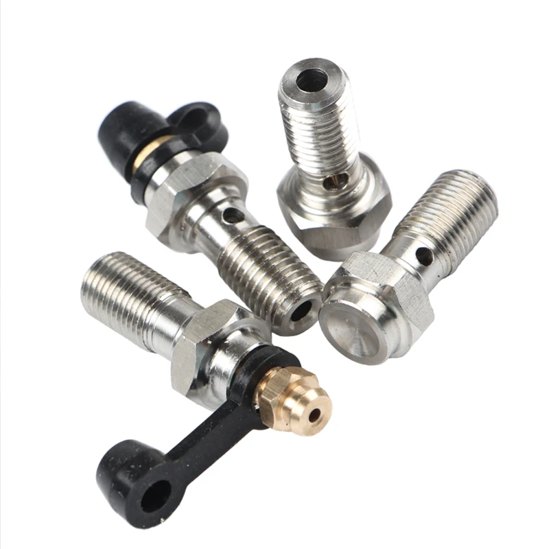 Motorcycle Brake Bleed Screw Banjo Bolt M10*1.25mm / 1.0mm Oil Nozzle  Throat Air Release Brake Caliper Cylinder Screw