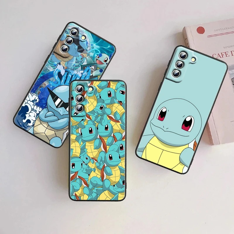 P-Pokemon Cute Johnny Turtle For Samsung Galaxy S24 S23 S22 S21 S20 FE S10 S10E Plus Ultra Pro Lite 5G Black Soft Phone Case