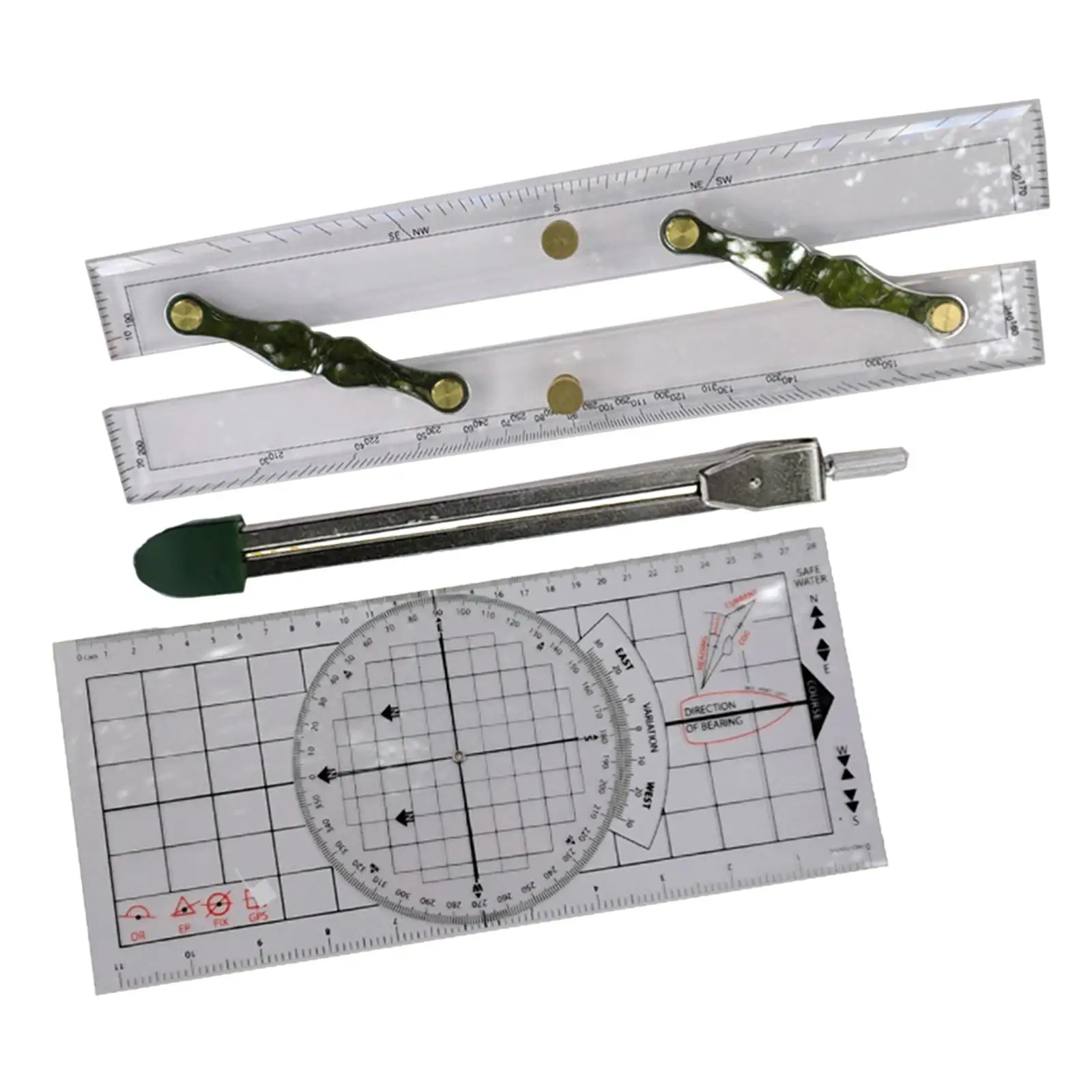 Nautical Plotter Protractor Marine Parallel Ruler Set Plastic Divider Measurement Tools for Boat Navigation