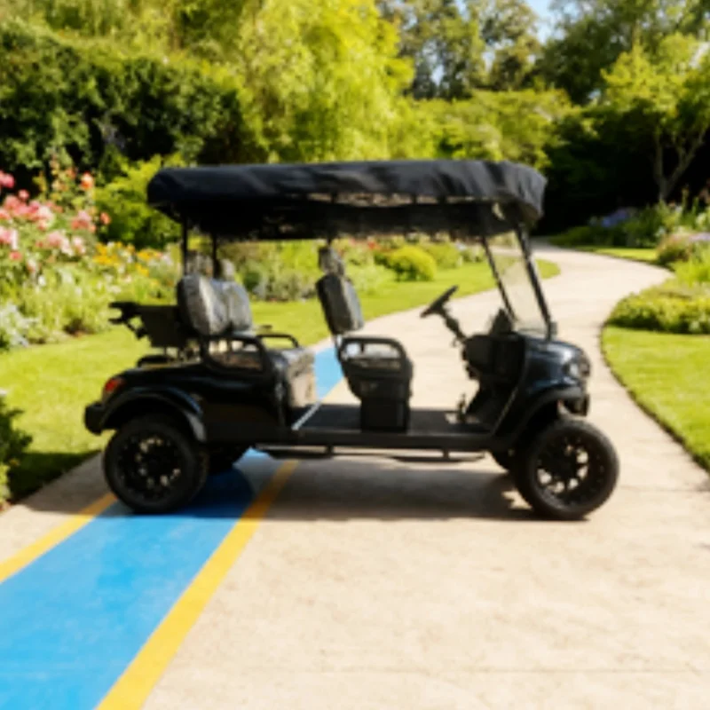 عربة جولف كهربائية عالية الجودة بأربعة مقاعد من المصنع، مركبة استقبال متنزه، عربات التي تجرها الدواب على الشاطئ مع غطاء مطر للزجاج الأمامي قابل للطي #1