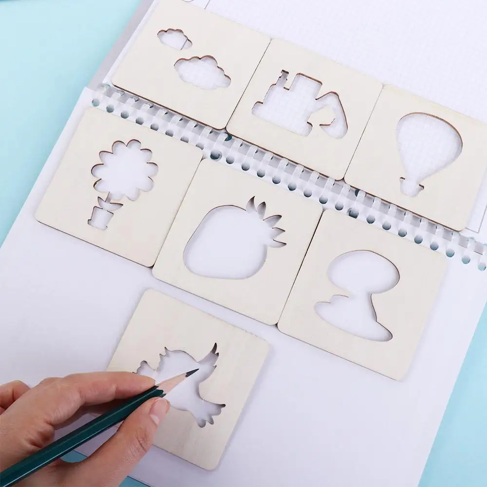 Set Drawing Board Toys Wooden Painting Stencils DIY Painting Template Wooden Stencil Outer Board Learning Educational Toys