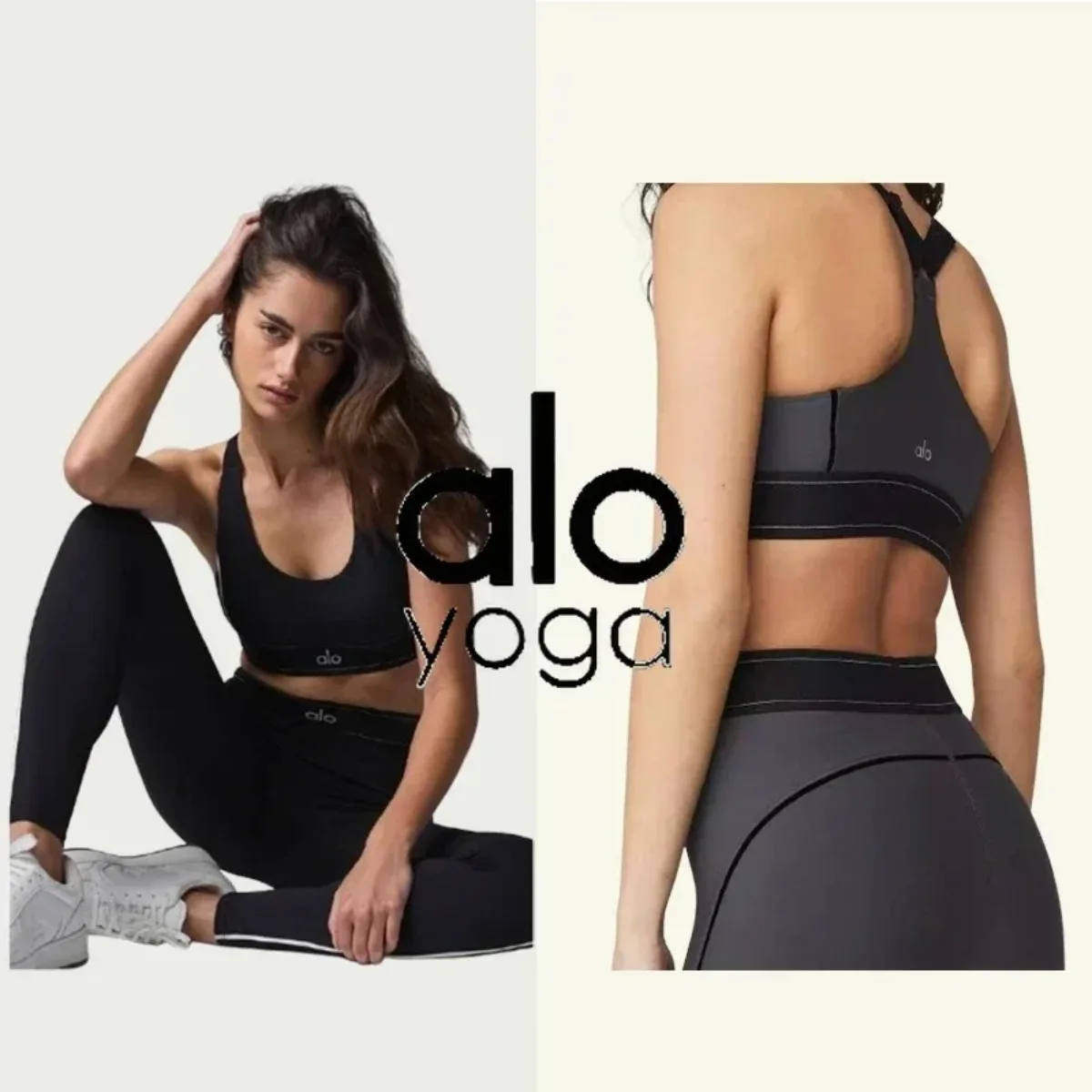 Al Yoga Pants with Waist & Hip Enhancement for Running & Pilates Shock-Absorbent Sports Bra Set