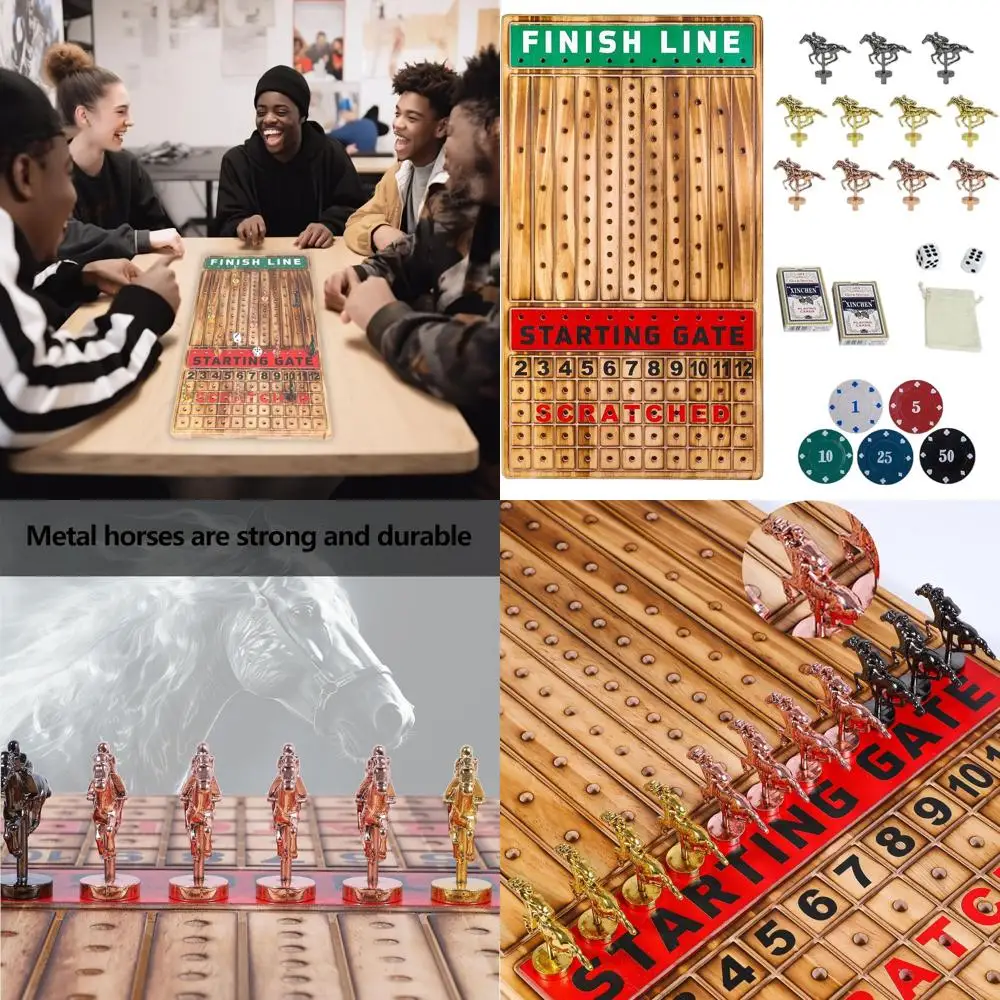 

Elegant 21 Wooden Horse Racing Game with 11 Metal Horses, 2 Dice Sets, 2 Card Boxes, and 100 Poker Chips for Exciting Parties an