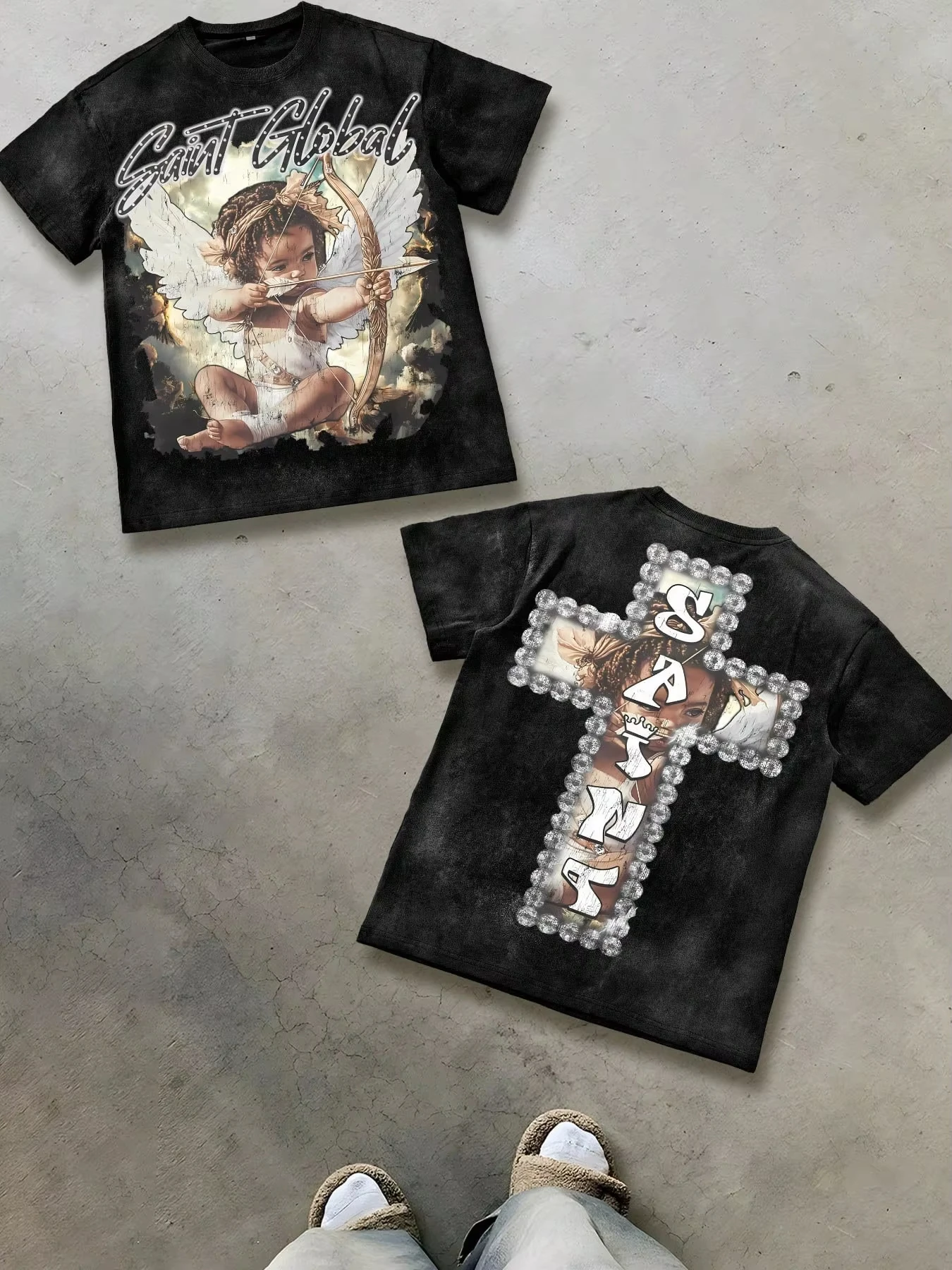 Men Angel‑Inspired 3D Print T‑Shirt, Polyester Soft Breathable Lightweight Casual Street‑Style Summer Short‑Sleeve Top