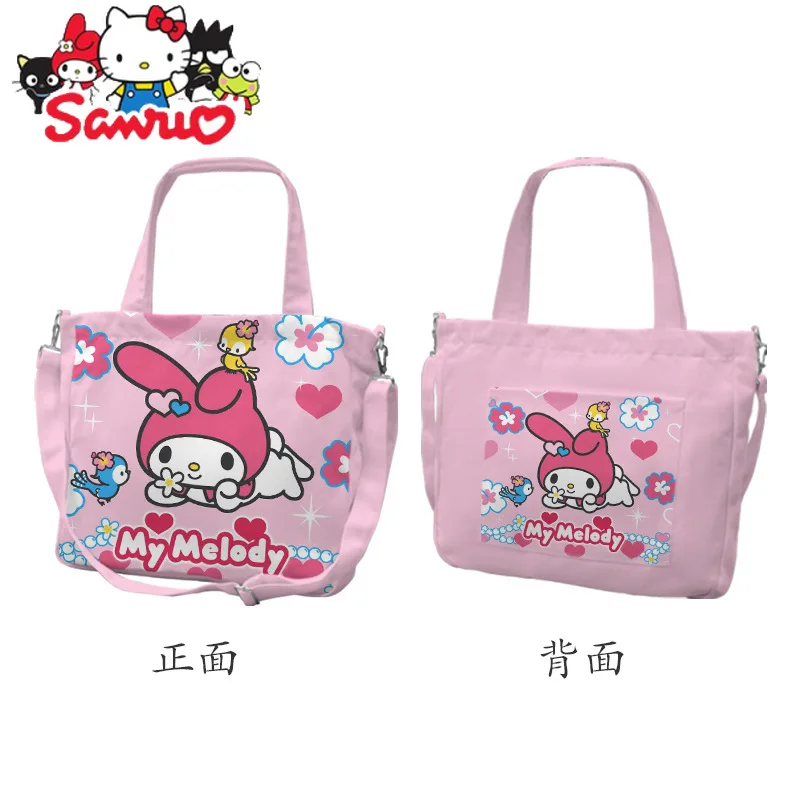 MINISO Melody Kuromi Hello Kitty Cinnamoroll Pochacco Cartoon Anime Peripheral One-shoulder Cross-body Canvas Bag 33cmx30cm