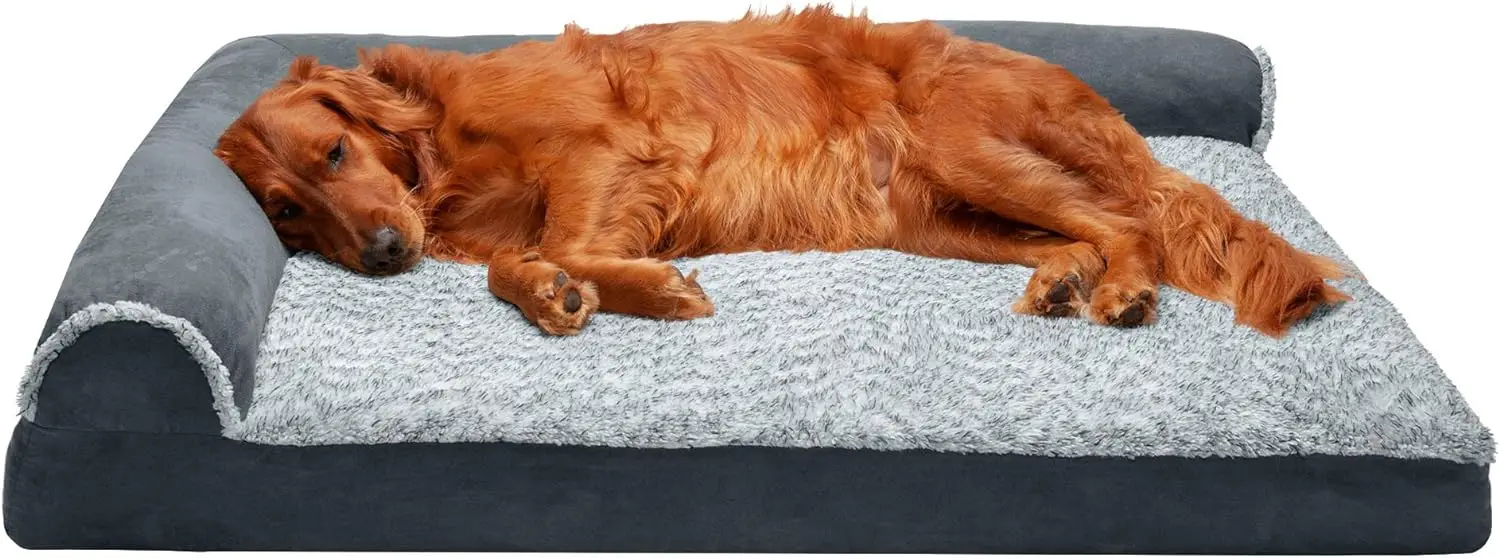 

Memory Foam Dog Bed for Large Dogs w/ Removable Bolsters & Washable Cover, For Dogs Up to 95 lbs - Two-Tone Plush Faux Fur