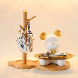 Nordic Bear Tray Figurines Home Living Room Bedroom Resin Key Storage Decor Ornament Candy Container Animal Statues