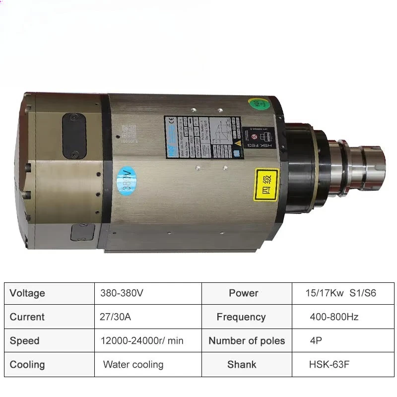 Water-cooled Spindle GDL75-HSK63F-24Z/17 4P (HQD Motor Poles) for 5-axis CNC Machine Center with BT30/BT40 and Bearing