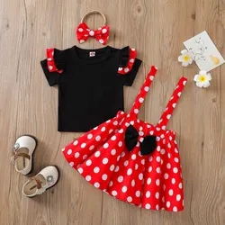 1-3Year Newborn Baby Clothes Set Girl Summer Dots Kawaii Tops Shorts Sets For Girl Baby Toddlers 3Pcs T-shirt+Dress+Hairband