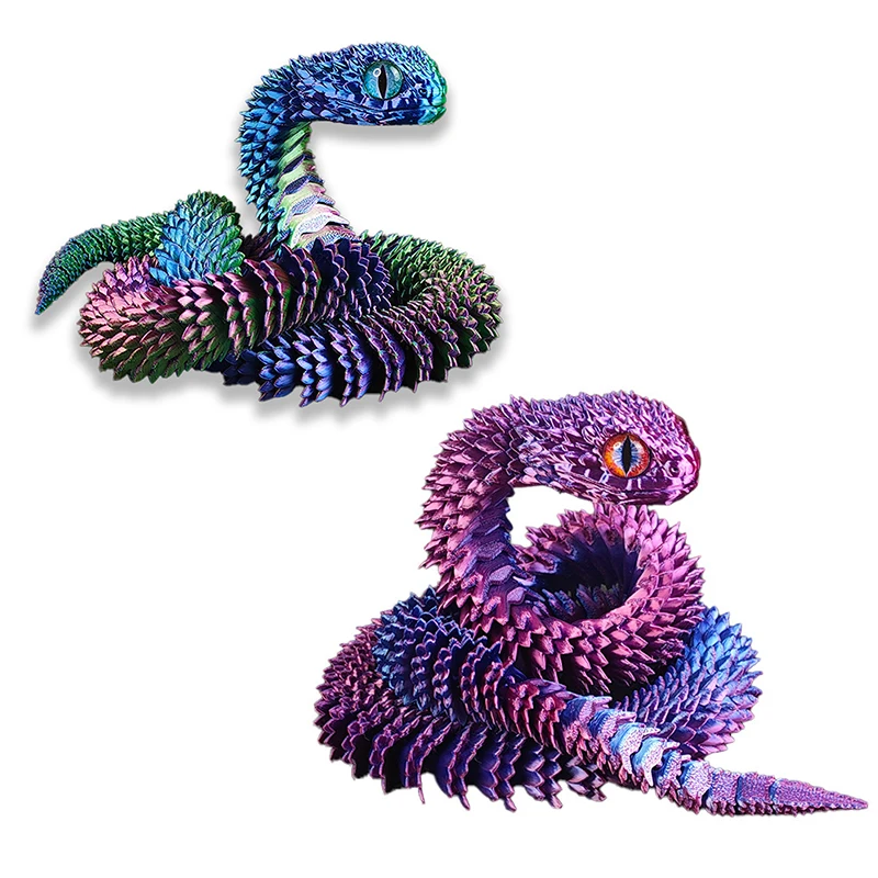 3D Printed Snake Model Viper Snake Figurine Movable Joint Simulation Toys Creative Desktop Car Ornaments Colorful Crafts