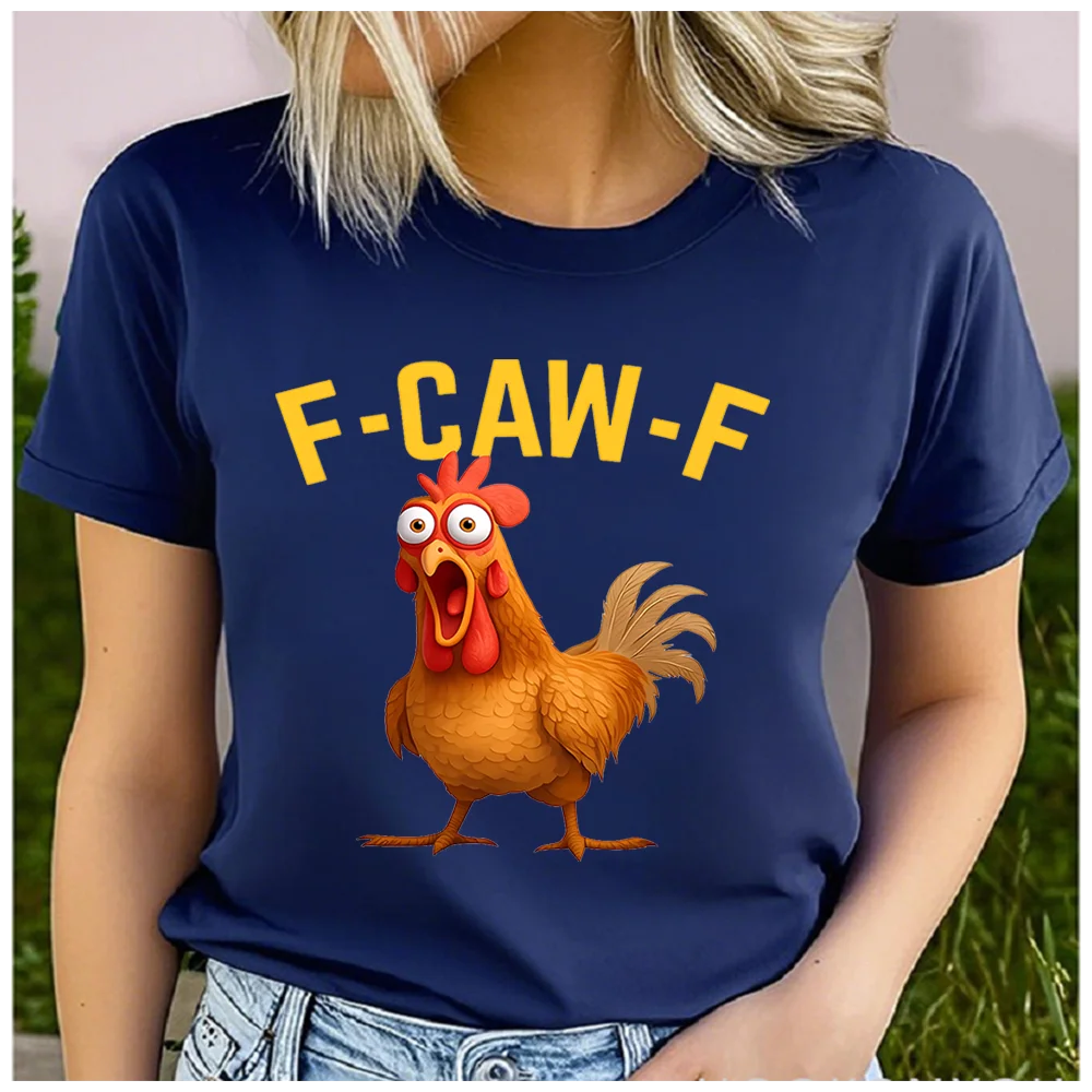 Cotton 100% Funny F-CAW-F Rooster Print Women T Shirt Cartoon Chicken Slogan Graphic Tee Casual Short Sleeve Summer Ladies Top