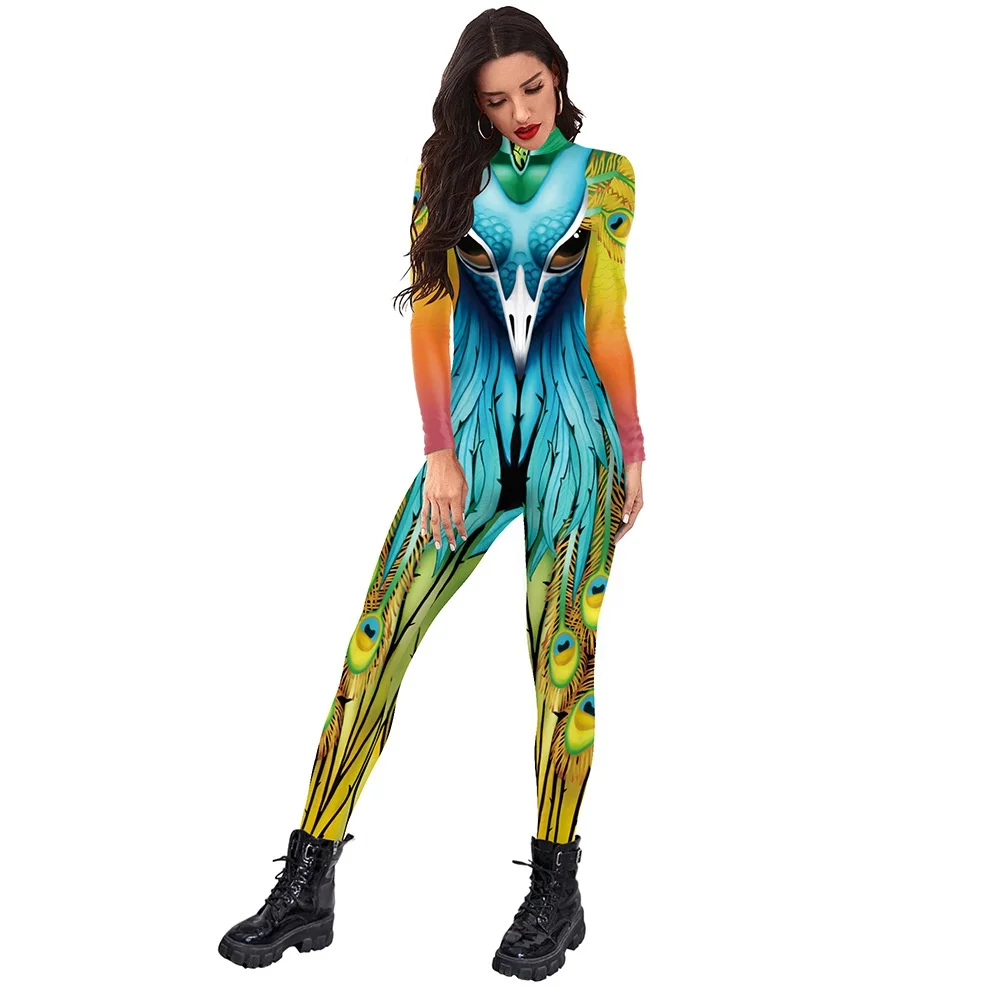 Women Men Animals Peacock Birds 3D Printed Jumpsuit Adults Halloween Cosplay Costume for Dancing Party Dress Up