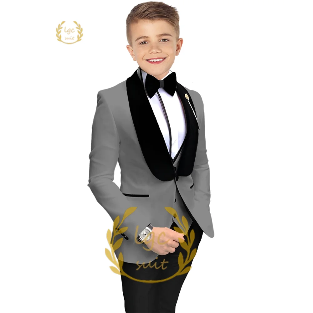 Boys black shawl collar single button suit 3 piece suit, wedding dinner custom tuxedo suit suitable for 3~16 years old