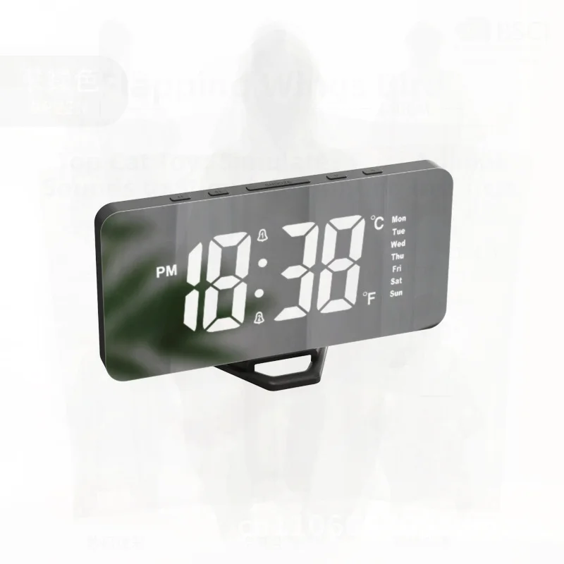 

Цифровые часы с большим экраном, бесшумная зеркальная сигнализация со светодиодным дисплеем обратной зарядки, современный минималистичный белый текст на черном цвете