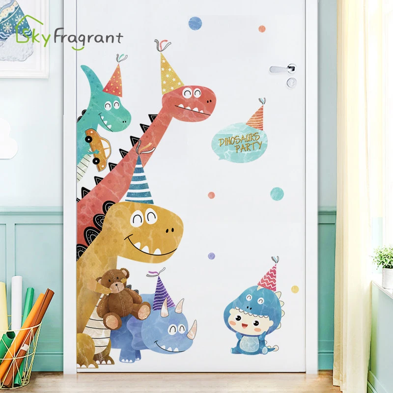 Creative Cartoon Dinosaur Boys Bedroom Decor Self-adhesive Wall Stickers Kids Room Decoration Home Decor Wardrobe Door Sticker