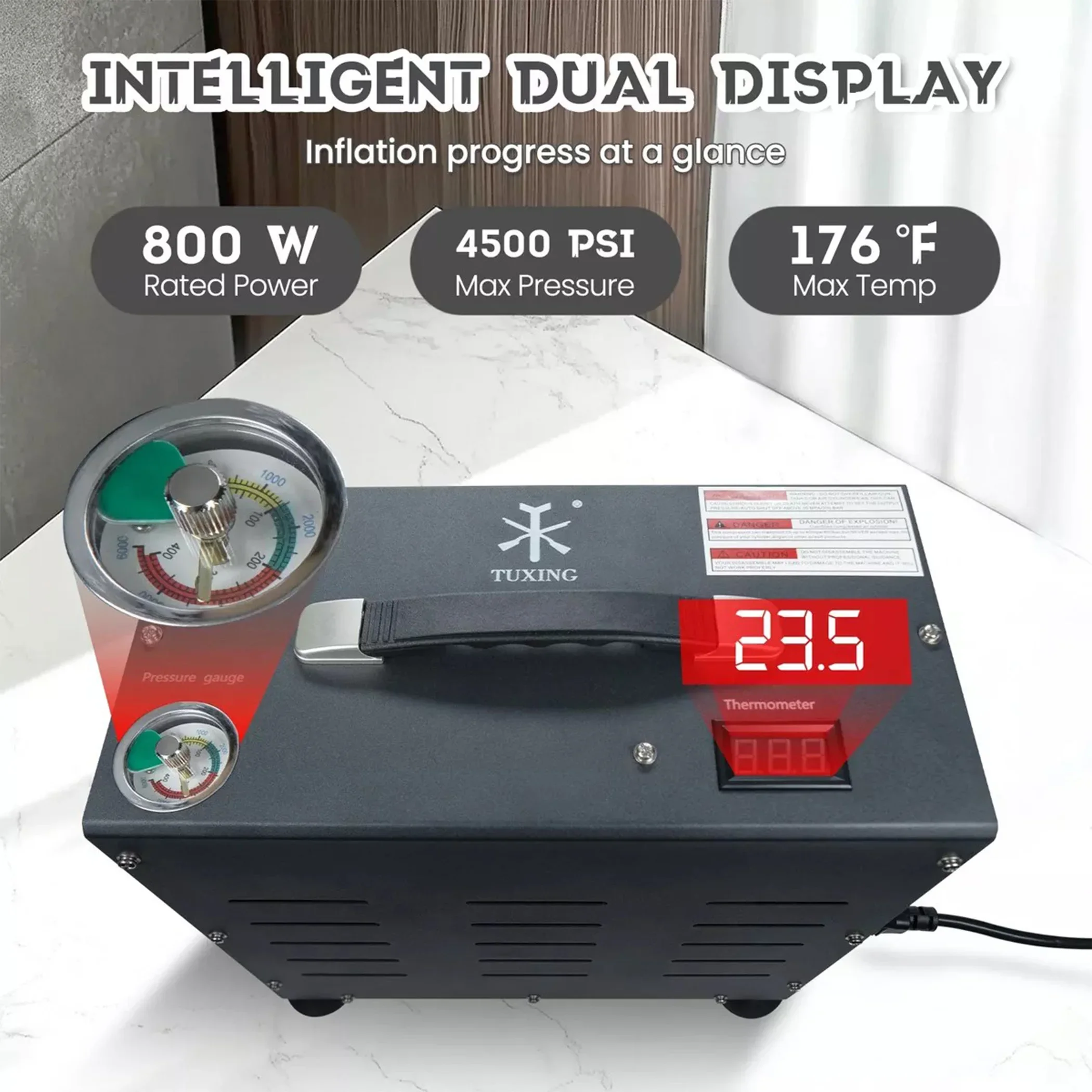 TUXING 4500Psi 300Bar 800W compresseur d'air PCP double cylindre compresseur haute pression arrêt automatique sans huile PCP pistolet à air fusil de plongée