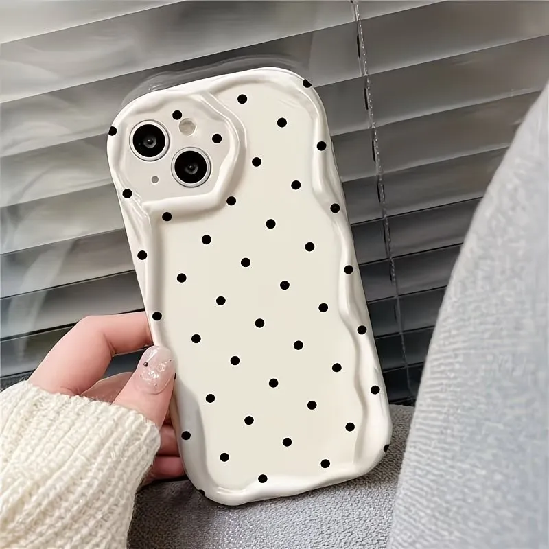 Einfache Handyhülle in einfarbiger Polka-Dot-Optik für iPhone 18 17 17e 16e 16 15 14 13 12 11 Pro Max Plus, stoßfeste Hülle mit gewelltem Rand – Detail 3