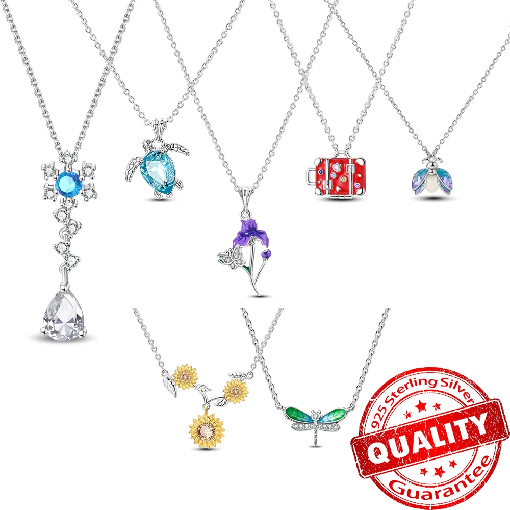 

Ослепительное ожерелье из стерлингового серебра 925 пробы с подсолнухом, черепахой и снежинкой, чемодан, ирис, ожерелье со светлячком, добавьте подсветку вашего повседневного наряда