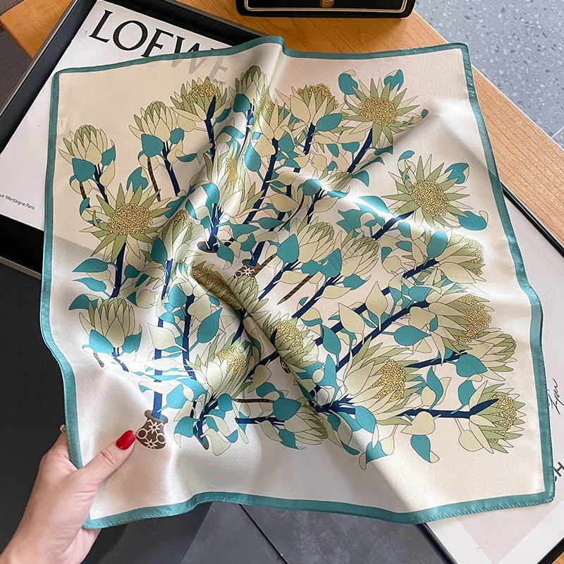 53 センチメートル女性 100% シルクスカーフ自然スカーフ女性花ネッカチーフバンダナ高品質小さなスカーフヘアバンド 2024