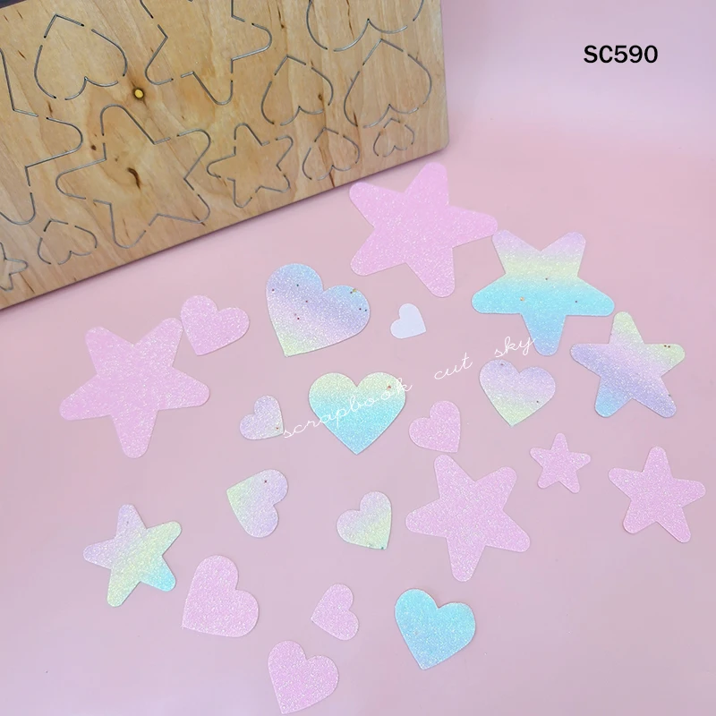 Wooden cutting die with heart and five-pointed star, used with most cutting machines, sc590