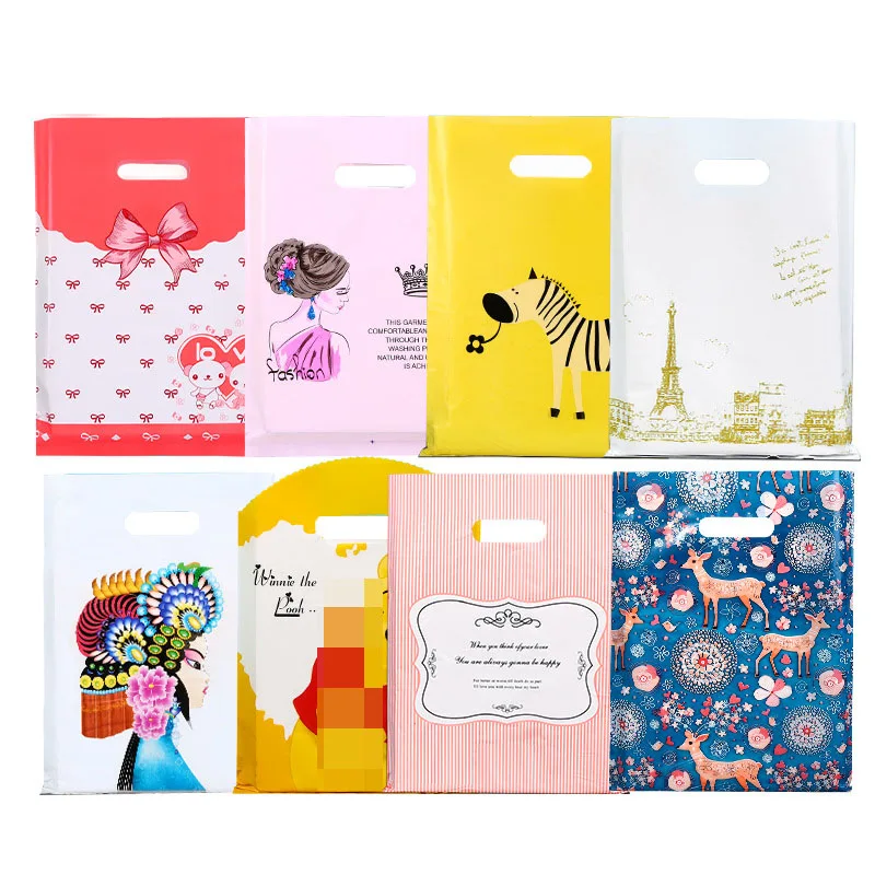 

50pcs/lot Multiple Pattern Jewelry Plastic Bags Christmas Wedding Gifts Thick Store Gift Shopping Bags 25x35cm 30x40cm 35x45cm