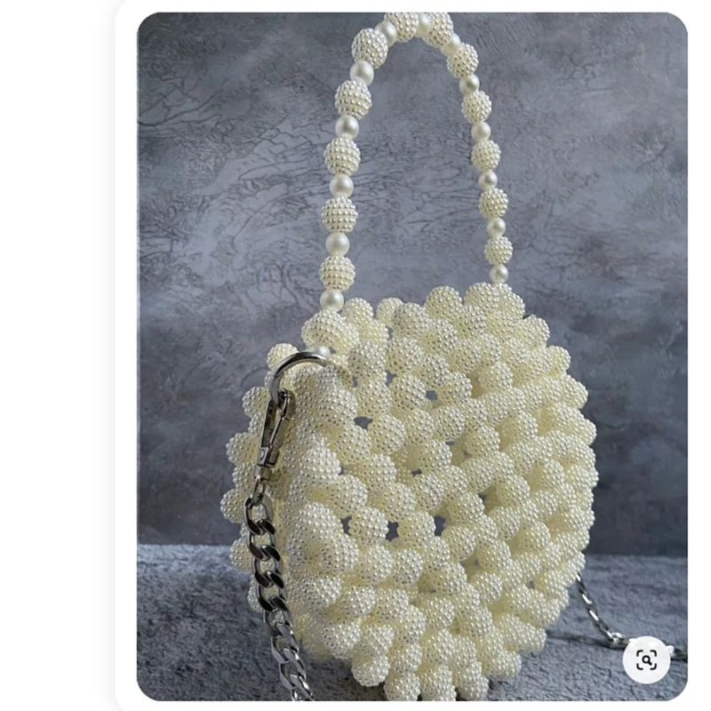 

Vintage Elegant Pearl Banquet Handbag New Round Designer Ins Handmade Beaded Women's Bag Customized Color Chain Cross Shoulder