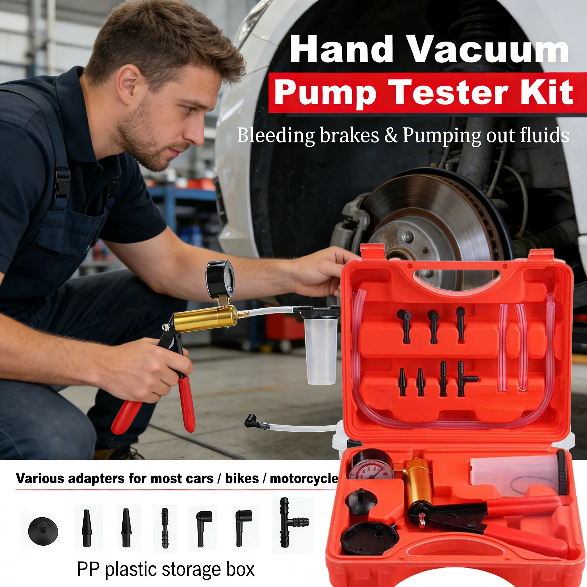 

Manual vacuum Portable durable aluminum vacuum pressure pump brake fluid discharge kit Vacuum pistol pump test kit