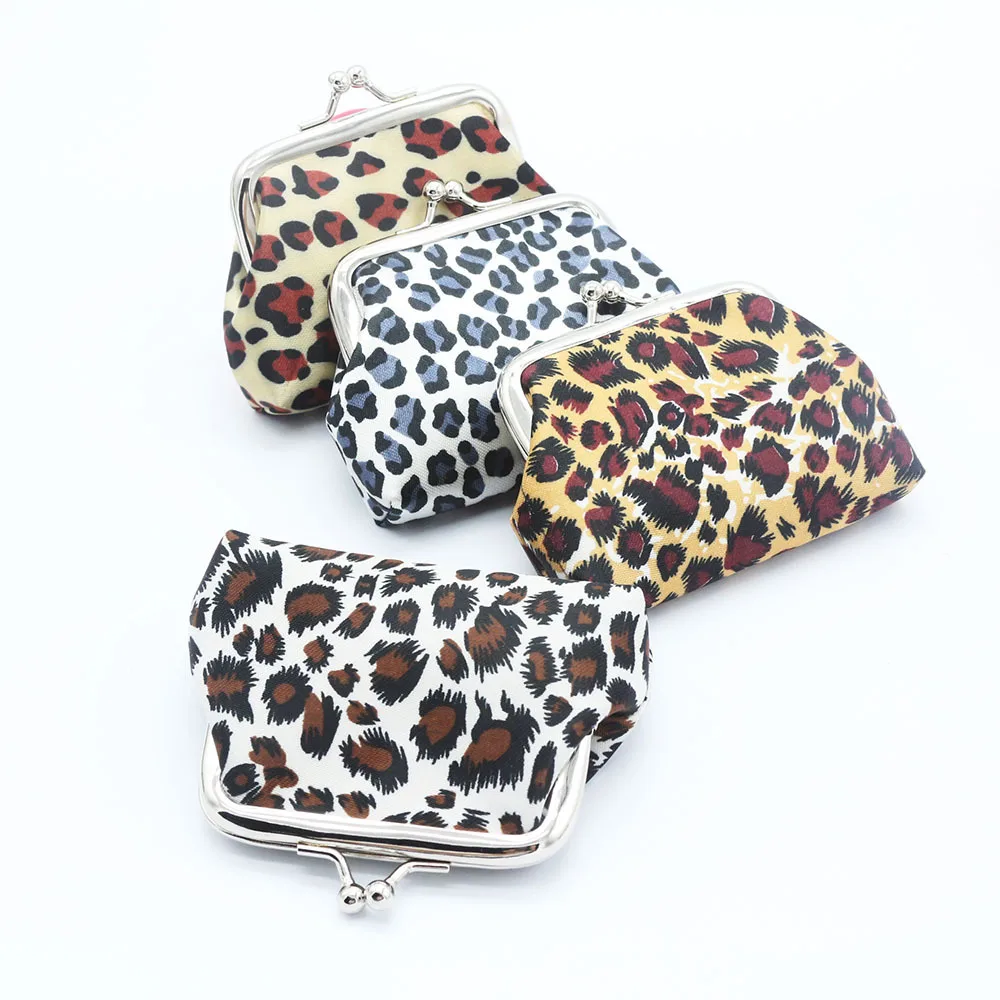 12pcs Short Coin Purse Retro Women Polyester Leopard Printing Shaped Multi Hasp Storage Bag Mix Color 9*7cm