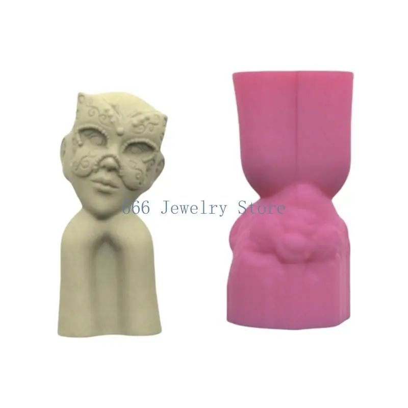 F2TD Artistic Girls Mask Shaped Silicone Mold for Resin Epoxy Flower Pots Crafting