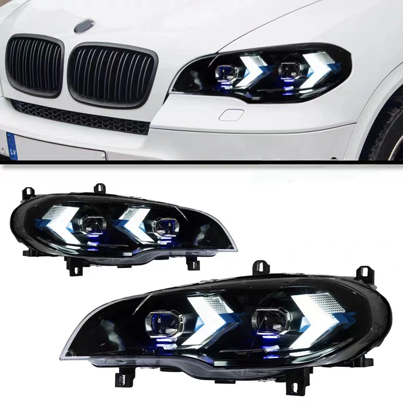 

Автомобильный фонарь для BMW X5 E70, светодиодная фара 2007-2013, DRL, указатель поворота, дальний свет, двойной L, все светодиодные линзы проектора