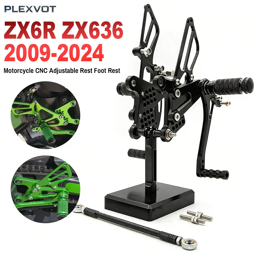 ZX 6R 636 09-24 Adjustable Rearset Footpeg Foot Peg Footrest For Kawasaki Ninja ZX6R ZX636 ZX-6R 2009-2020 2021 2022 2023 2024