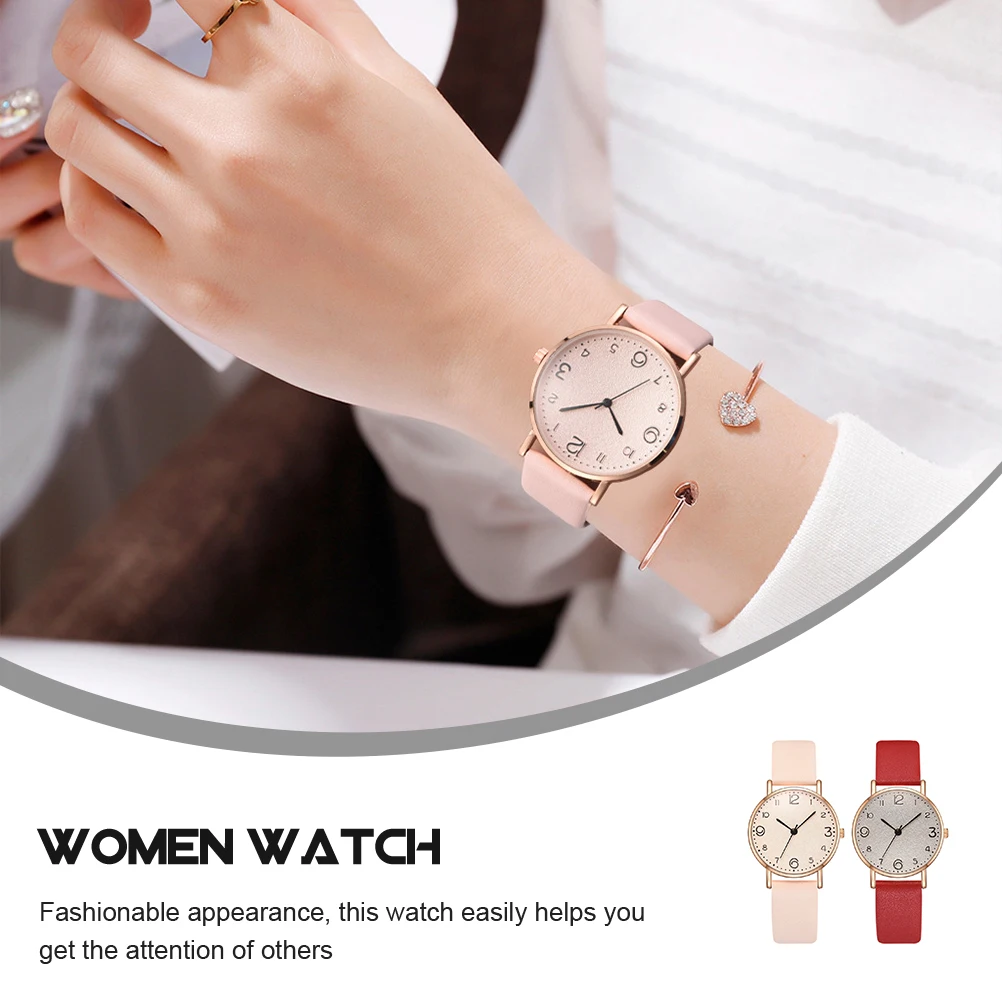 

2 шт., браслет из искусственной кожи, женские кварцевые часы, модные студенческие часы, прочные, элегантные, для вечеринок, свиданий, школы