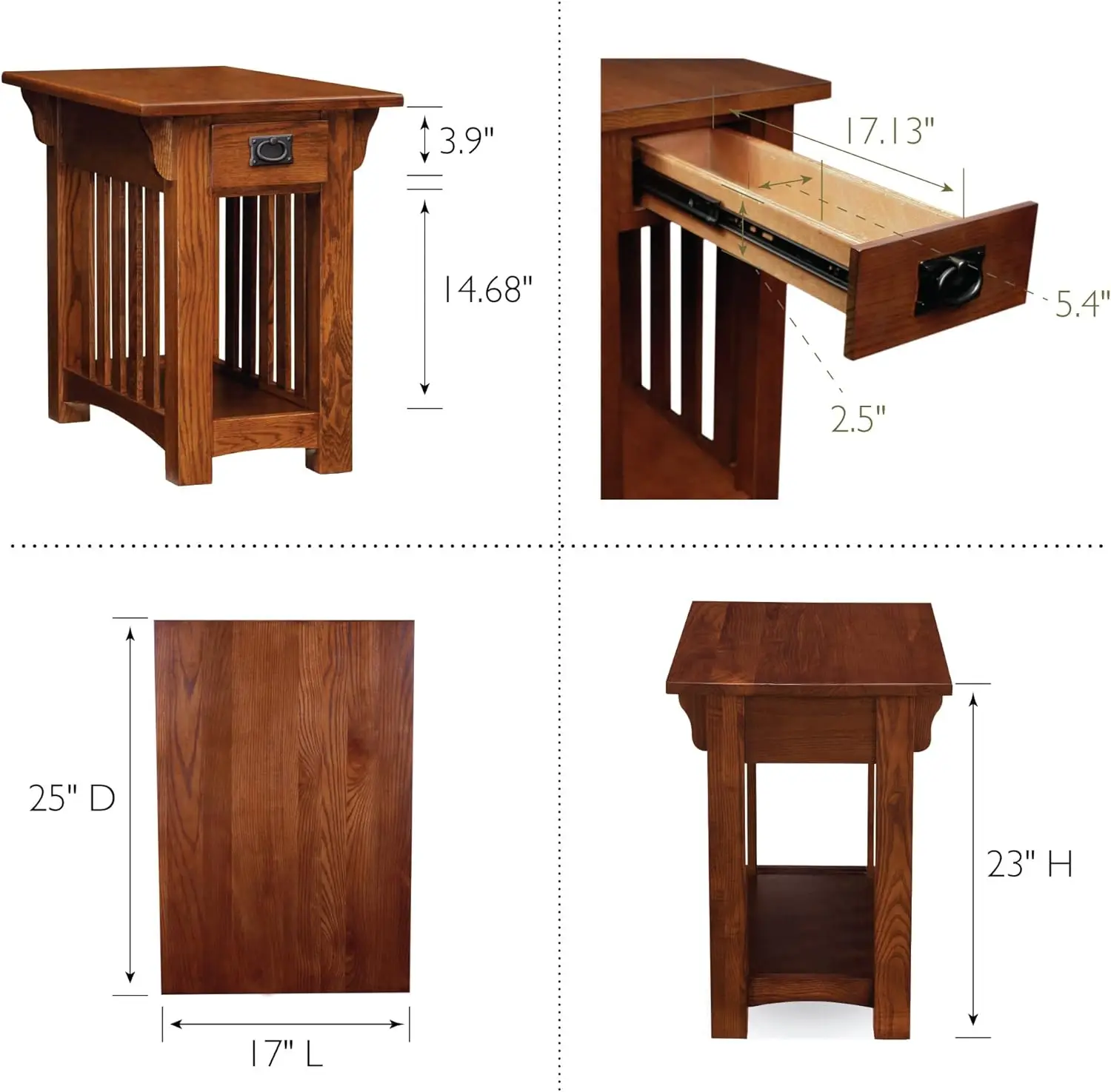 Leick Home-mesa auxiliar de un cajón con estante, mueble de roble medio, ruset, 8206 Mission impecable