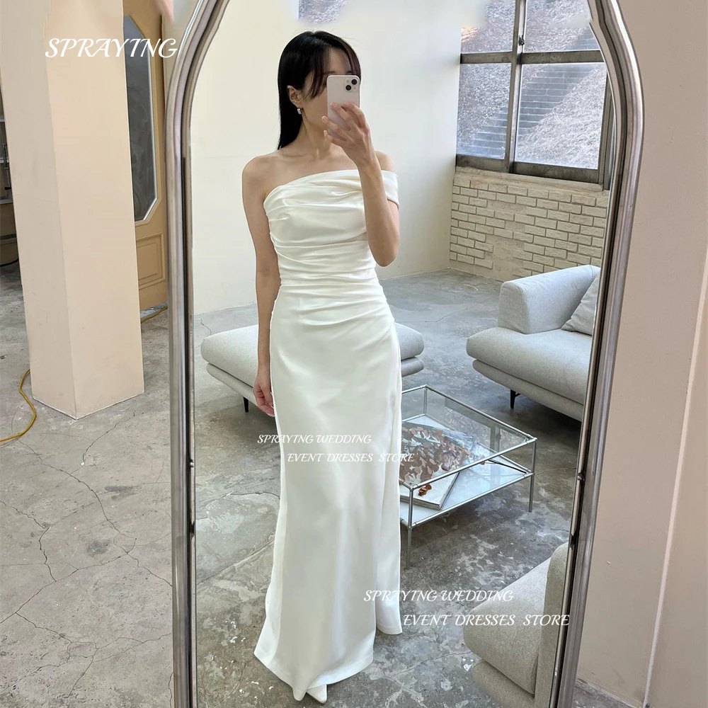 

SPRAYING Simple One Shoulder Wedding Dress Korea Photo Shoot Mermaid Satin Floor Length Bridal Gown Corset Back Customized 2025