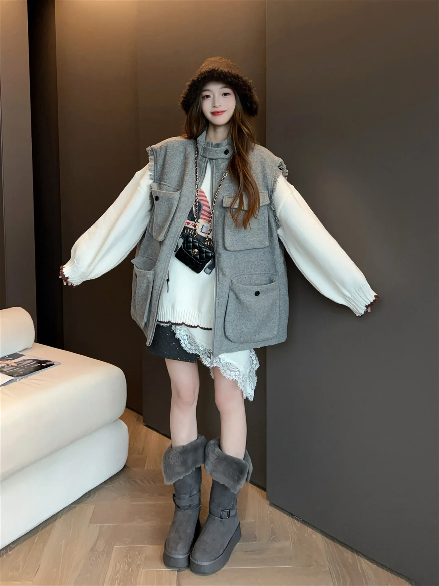 

Женский повседневный жилет в стиле ретро, свободный крой, универсальная верхняя одежда, полиэстер, застежка-молния, средней длины