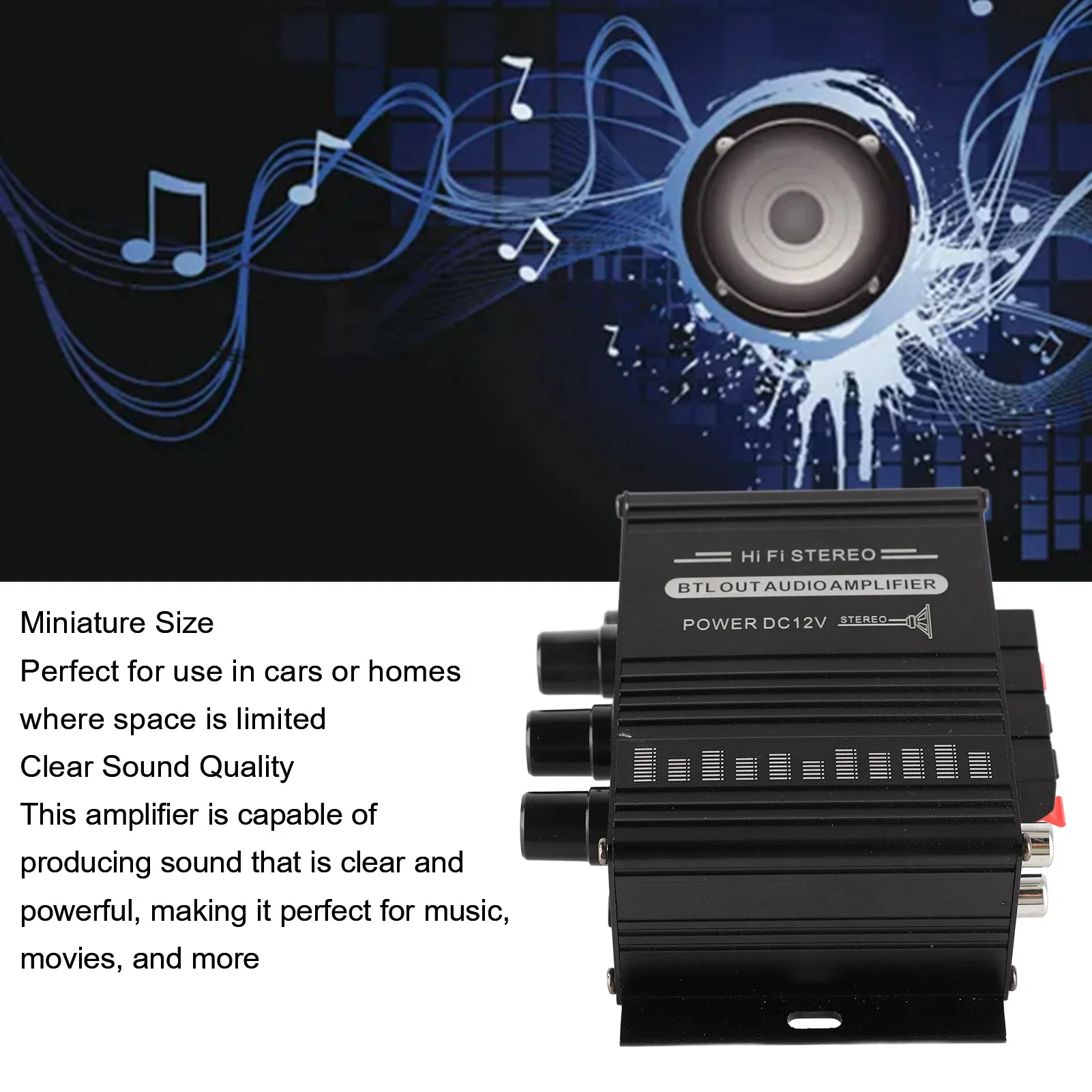 Stereo Amplifier Motorcycle Amplifier Stereo Amplifier 12V Portable Clear Sound Quality Mini Amplifier for Car Motorbike Home