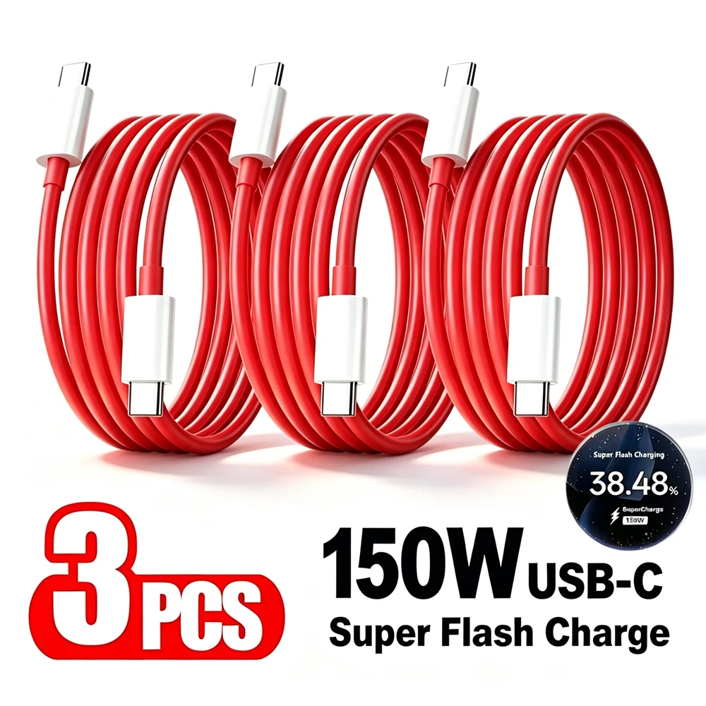 3PCS 150W USB-C to USB-C Super Fast Charging Cable For OnePlus 9 10 Pro 11 12 13 15 Nord 3 4 5 6 OPPO Realme Type C Quick Charge