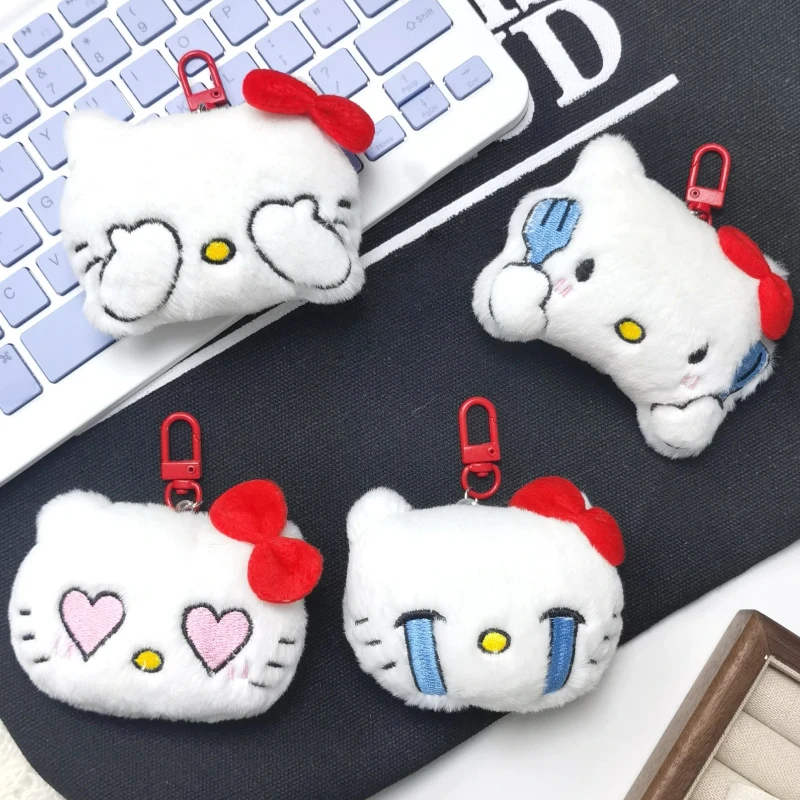 Schattige Kitty pluche sleutelhanger creatieve kat huilende kat uitdrukking pluche pop kralenketting deurgesp stijl rugzak hangende ketting cadeau