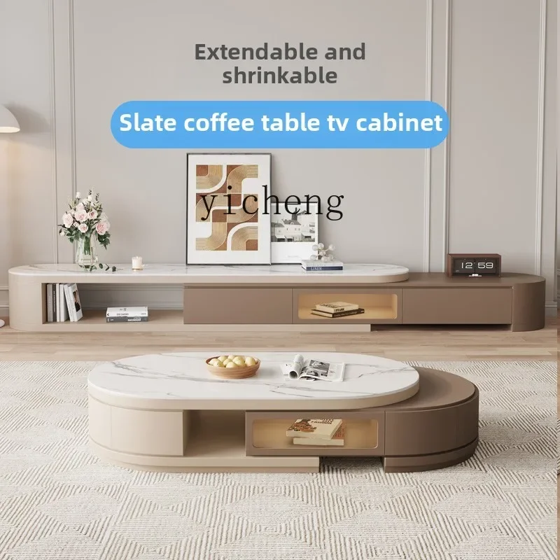

solid wood rock slab retractable coffee table TV cabinet small apartment living modern high-end mid-ancient coffee table