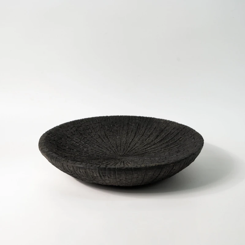 Retro imitation carbonized wood crack fruit plate Chinese living room desktop coffee table storage plate decorative ornament