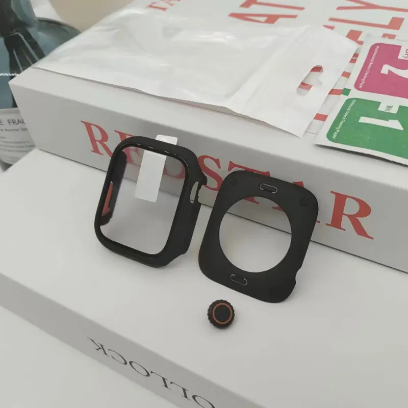 Чехол из закаленного стекла для Apple Watch, чехол 45 мм, 41 мм, 40 мм, 44 мм, спереди и сзади, полноэкранный защитный чехол iWatch Serie 9 8 7 6 5 4 SE