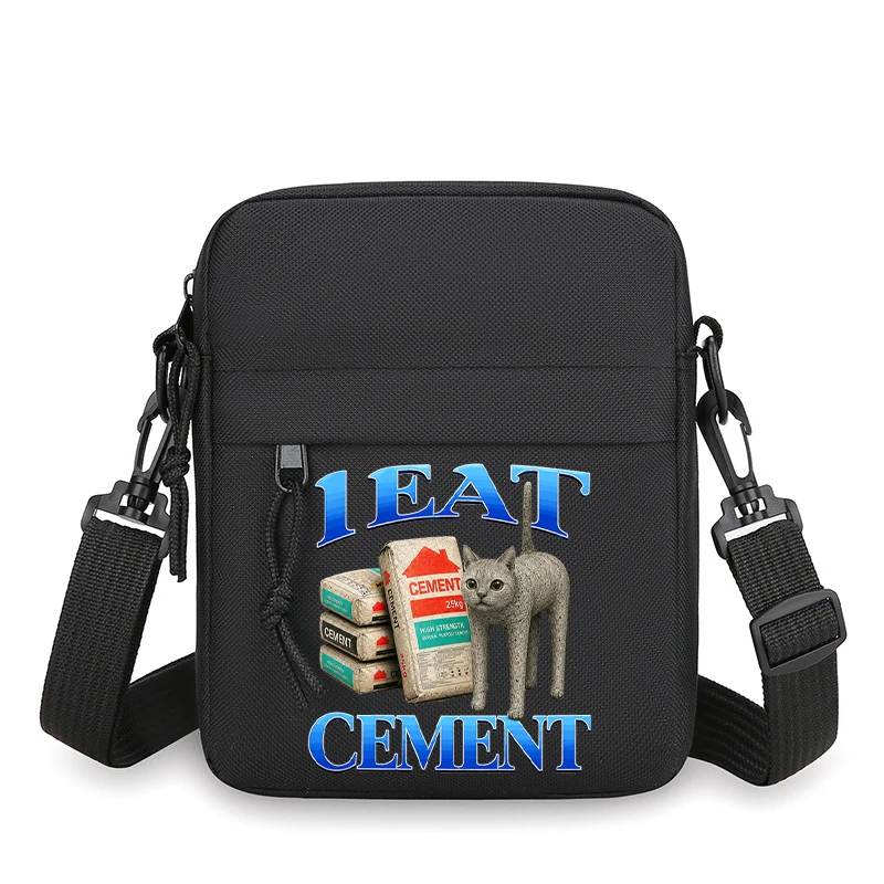 I Eat Cement Crazy Cat Fun Meme Men's Shoulder Bag Harajuku Animal Small Crossbody Bags Man Fashion Zipper Mini Mobile Phone Bag